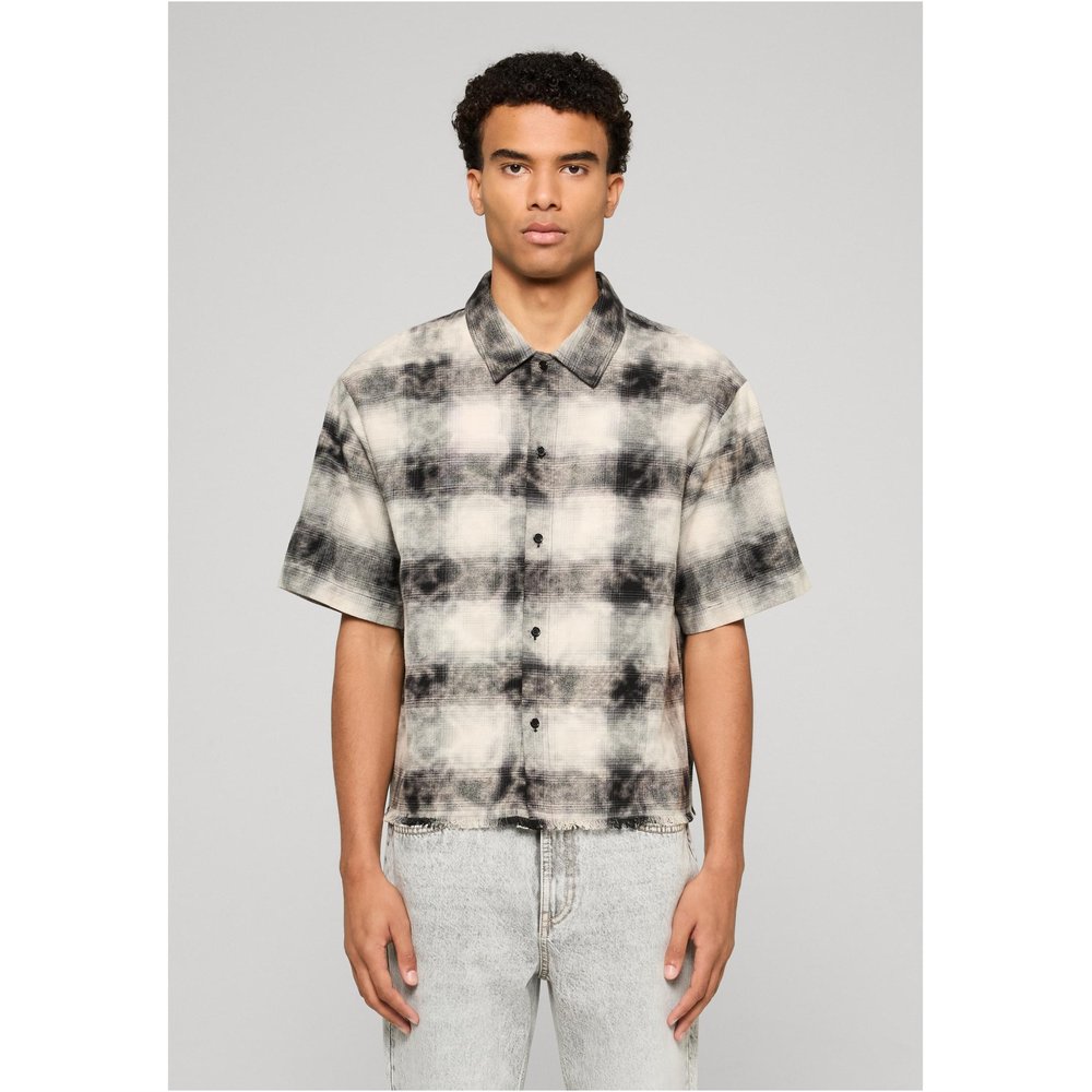 Urban Classics - Washed Boxy Short Sleeve Flannel Bluse - Schwarz